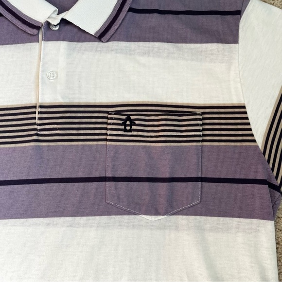 Vintage Munsingwear Penguin Polo Striped Short Sleeve Purple Made in USA Large - Picture 4 of 6